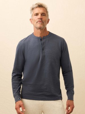 Long-Sleeve Waffle Henley - Blue Nights