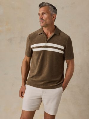 Cabana Towel Terry Surf Stripe Polo - Island Brown