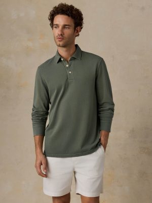 Long-Sleeve Sunwashed Pique Polo - Ridge Olive