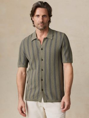 Short-Sleeve Sweater Shirt - Olive Safari Stripe