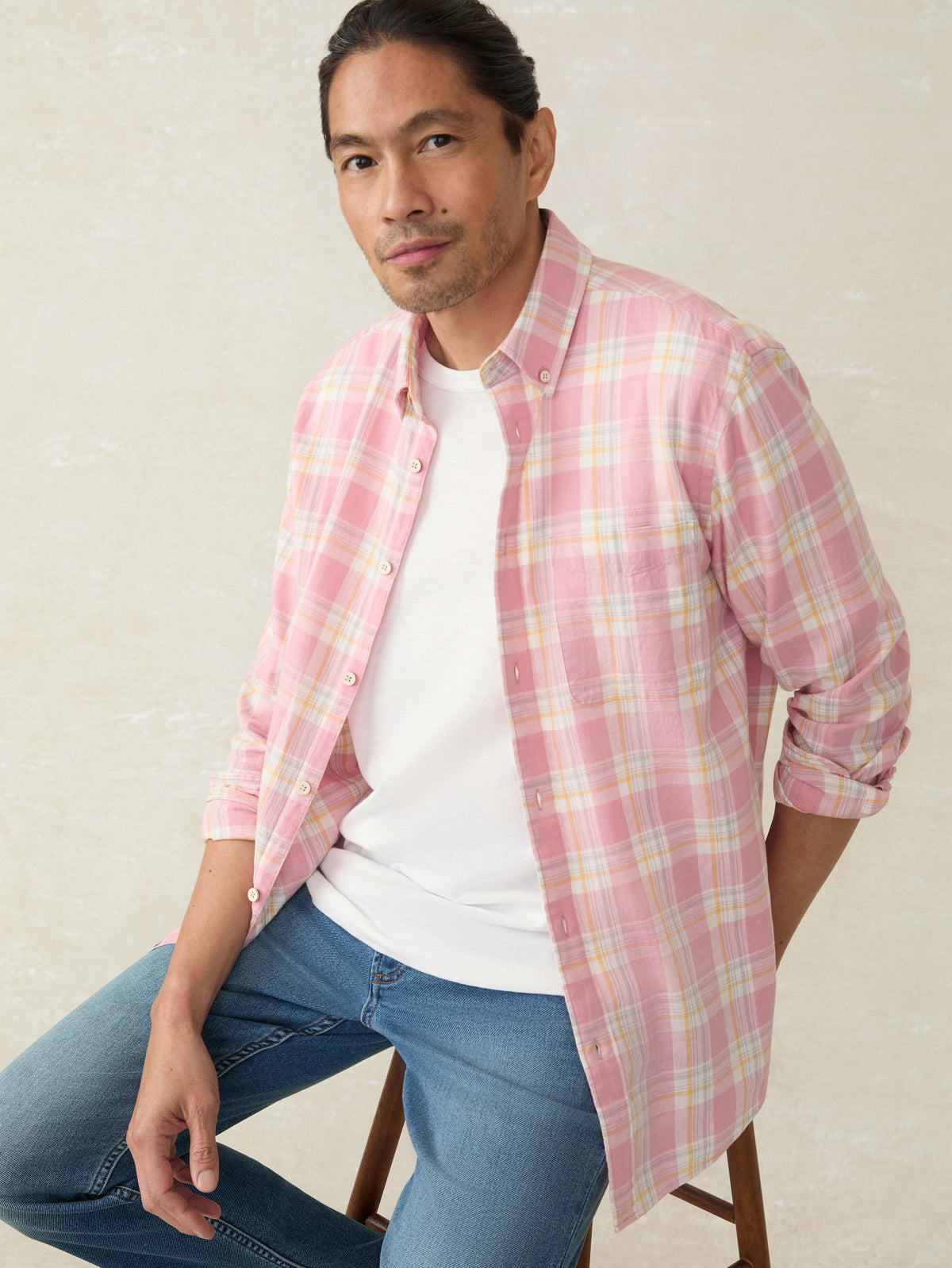 SP25-FAHERTY-MENS-MWS2543-RVE-LsBreezeShirt-RedstoneValleyPlaid_OM_EDITORIAL_1.jpg