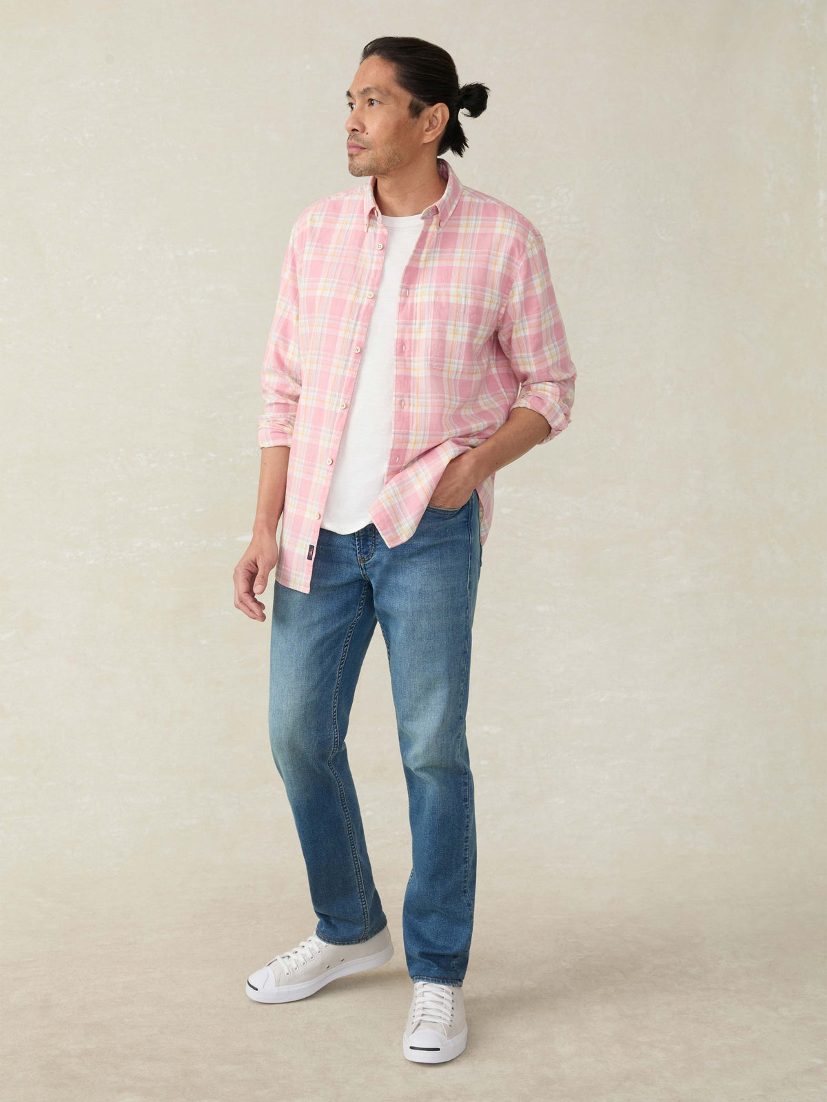 SP25-FAHERTY-MENS-MWS2543-RVE-LsBreezeShirt-RedstoneValleyPlaid_OM_FULL_BODY_1.jpg