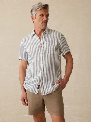 Short-Sleeve Palma Linen Shirt - Horizon Ivory Stripe