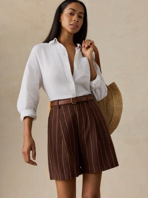 Sun Strider Linen Pleated Short - Harbor Line Stripe