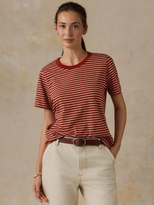 Sunwashed Regenerative Tee - Red Ochre Mini Stripe