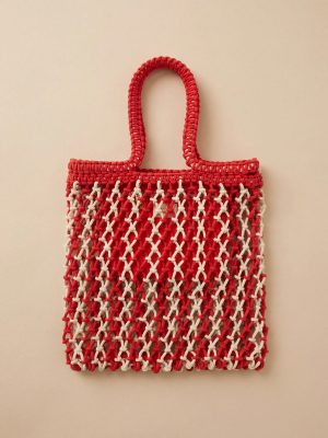 Sunwashed Macrame Tote - Poppy Red